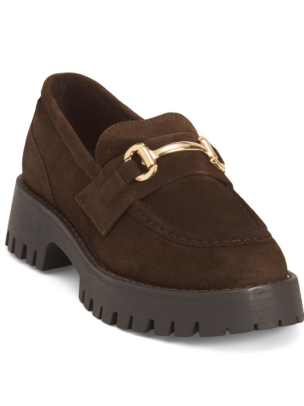 Steve Madden Brown Suede Lug Sole Loafer with Gold Bit